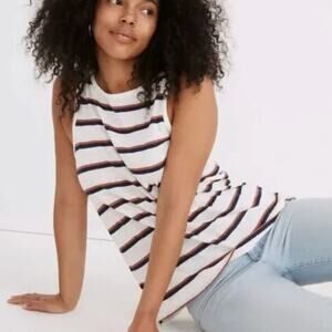 Madewell Modern Linen Tank Top in Stripe Lighthouse Red Blue White XS